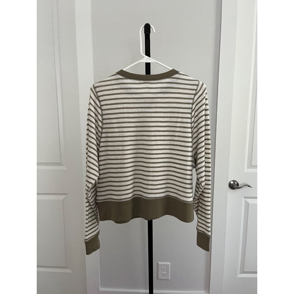 Madewell Relaxed Long-Sleeve Crewneck Tee in Stripe Cargo Green Size M - Picture 3 of 8